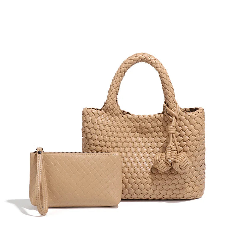 Woven Shoulder Bag for Women Vegan Leather Tote Bag Womens Crossbody Bag with Mini Handmade Purse for Travel Work