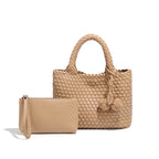 Woven Shoulder Bag for Women Vegan Leather Tote Bag Womens Crossbody Bag with Mini Handmade Purse for Travel Work