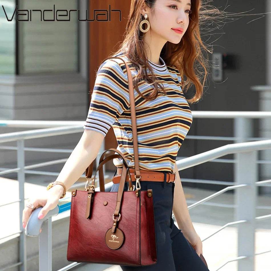 3 Layers Casual Tote Vintage Ladies Tote Hand Bag Leather Luxury Handbags Women Designer Bags for Women 2024 Sac A Main Femme - Imbasat