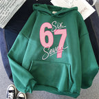 Girls Pink 67 Number Print Hoodies
