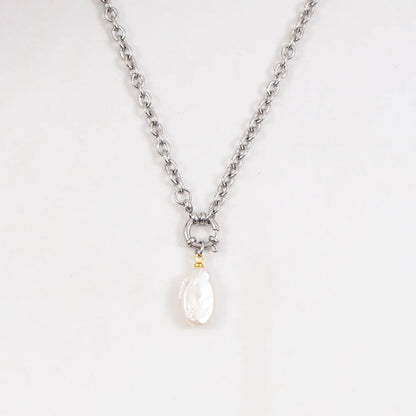 Natural Pearl Necklace For Women Stainless Steel Sailor Clasp Choker Gold/Silver Color Metal Rolo Chian Femme Stone Collier
