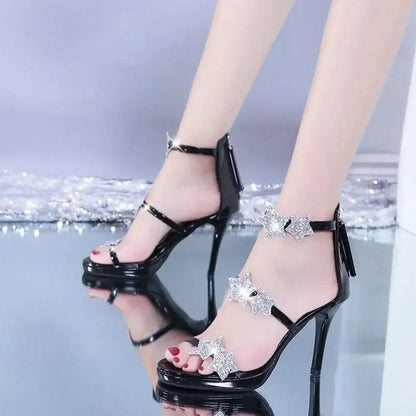 Ladies High Heel Shoes Elegant Glitter Shinning Star Heart Pattern Women's Heeled Shoes Party Shoes Women’s High Heel Sandals - Imbasat