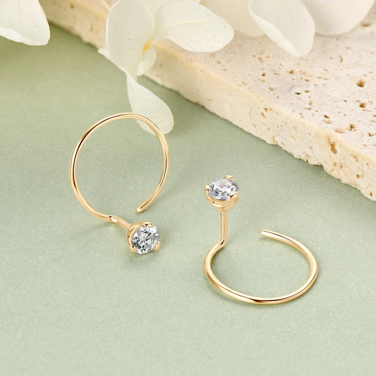 Anziw 100% 925 Silver Circle Piercing Earrings for Women 4mm 0.3ct Moissanite Earring Studs Threader Wedding Party Jewelry 2024
