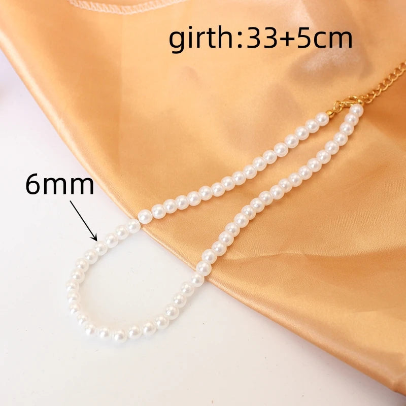 Trend 4-8mm White Pearl Chokers Necklace Clavicle Chain For Women Classic Elegant Wedding Neck Jewelry Love Pendant Gift