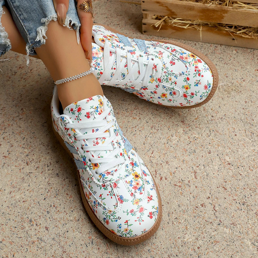 New Women's Floral Sport Shoes Comfortable Breathable Single Shoes Outsole Round Toe Casual Style Female Lightweight Sneakers