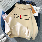 Women's Battery Low Print Long Sleeve Hoodies Autunm Winter Casual Sweatshirt Funny Graphic Y2k Hooded Streetwear Y2k Clothing